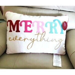 Merry Everything Embroidered Holiday 14x20 Pillow New w Tags
